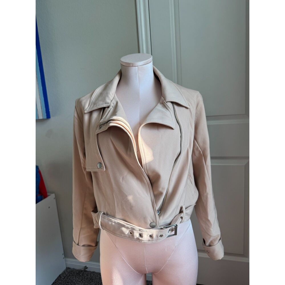 Lovers + Friends Nude cropped motorcycle jacket- Small